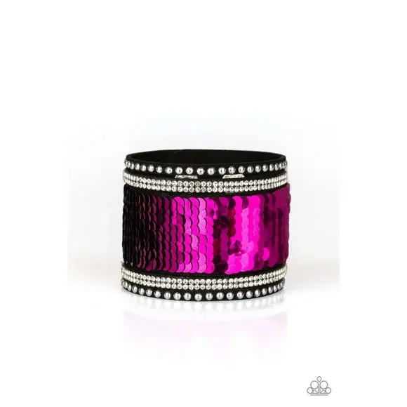 PaparazI Sequin Reversible Pink/Black Bracelet/MERMAIDS Have More Fun - Pink - Picture 1 of 4